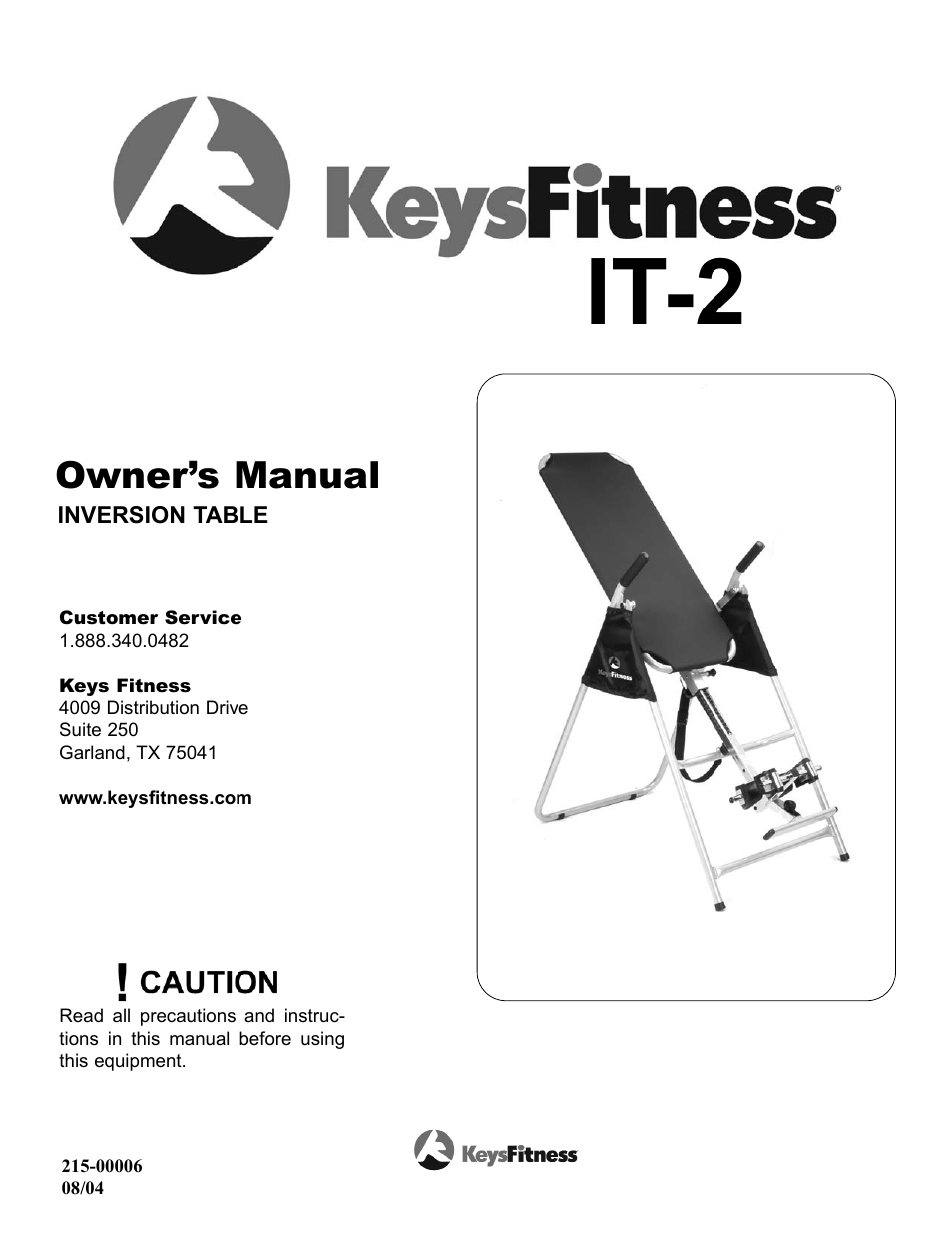 Keys Fitness Inversion Table IT-2 User Manual | 16 pages