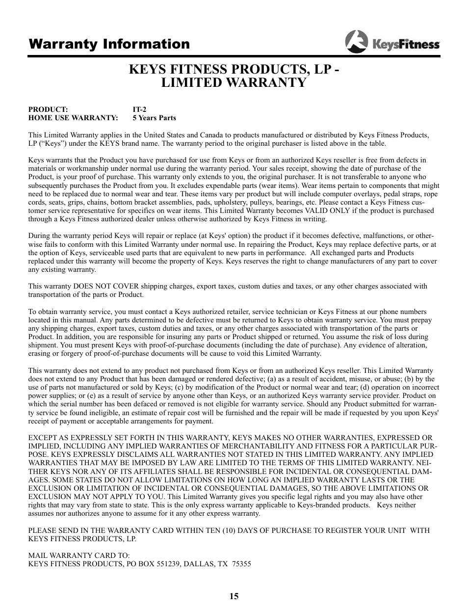 Keys Fitness Inversion Table IT-2 User Manual | Page 15 / 16