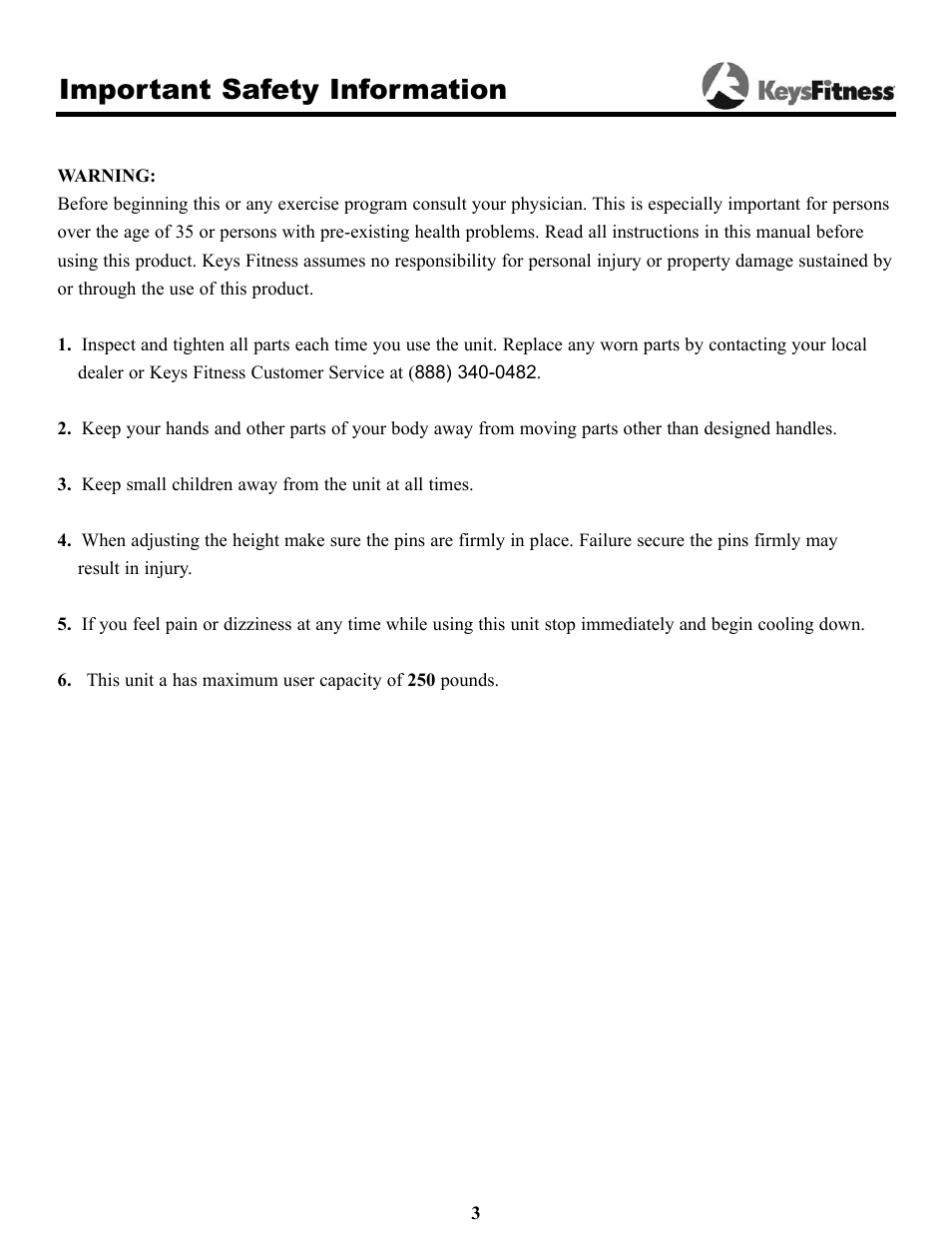 Important safety information | Keys Fitness Inversion Table IT-2 User Manual | Page 3 / 16