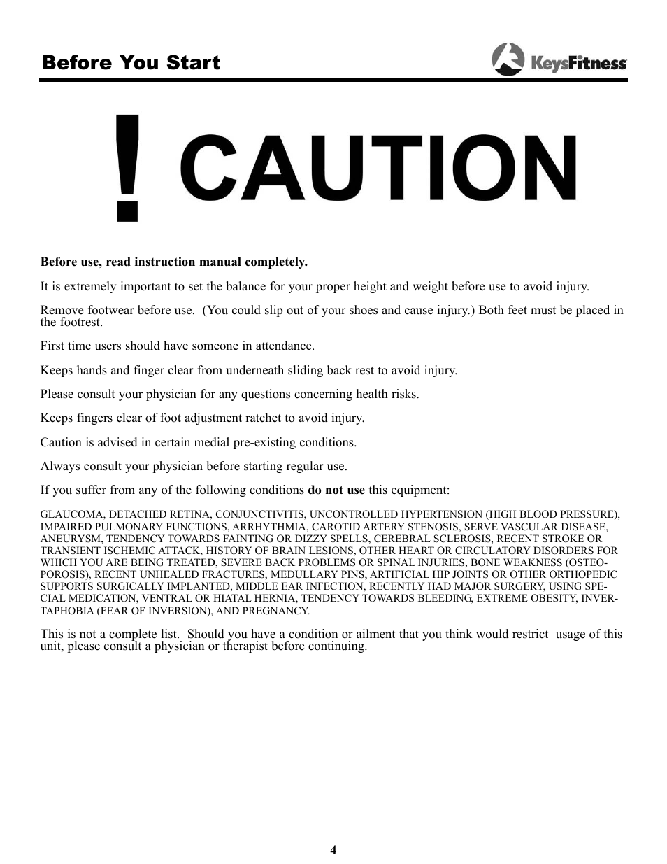 Before you start | Keys Fitness Inversion Table IT-2 User Manual | Page 4 / 16