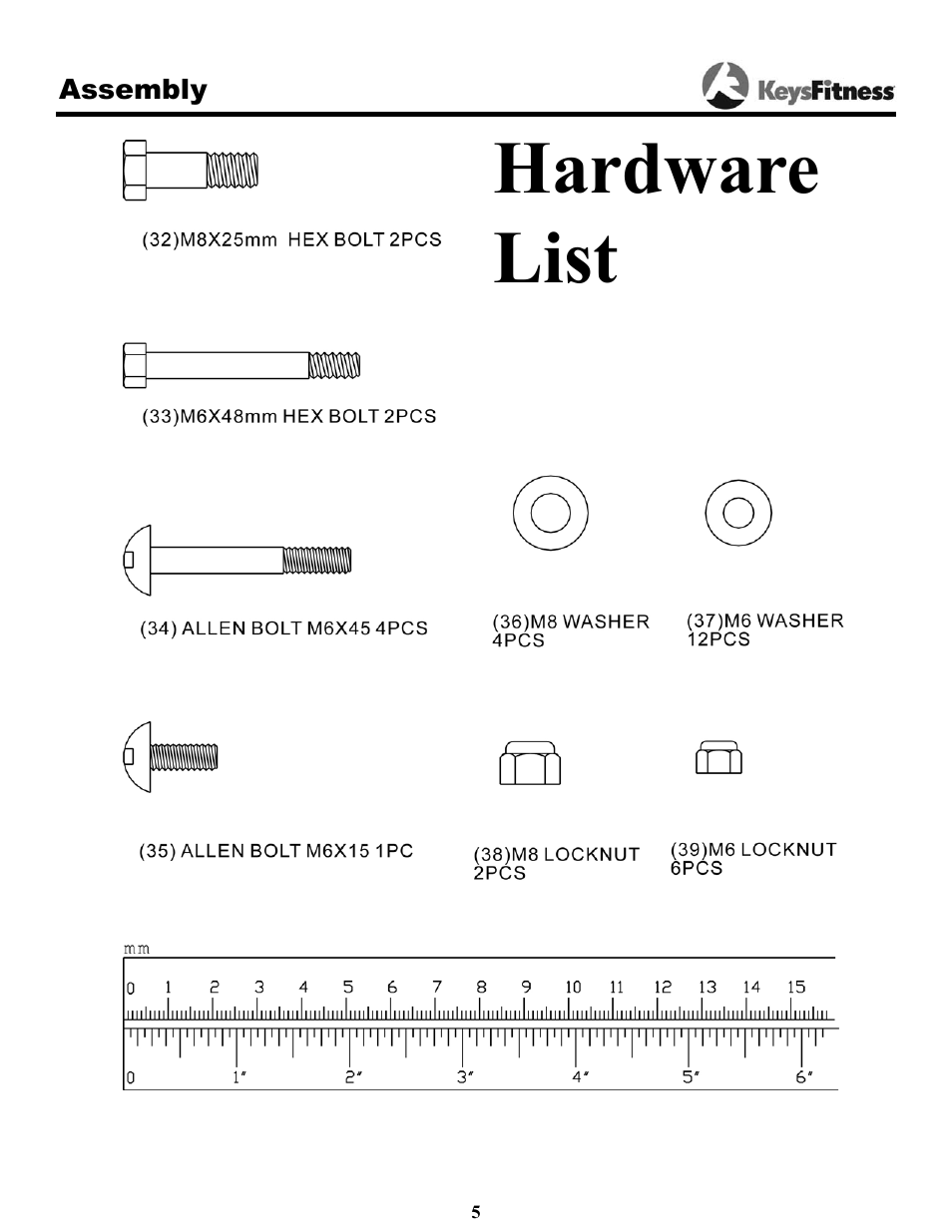 Hardware list | Keys Fitness Inversion Table IT-2 User Manual | Page 5 / 16