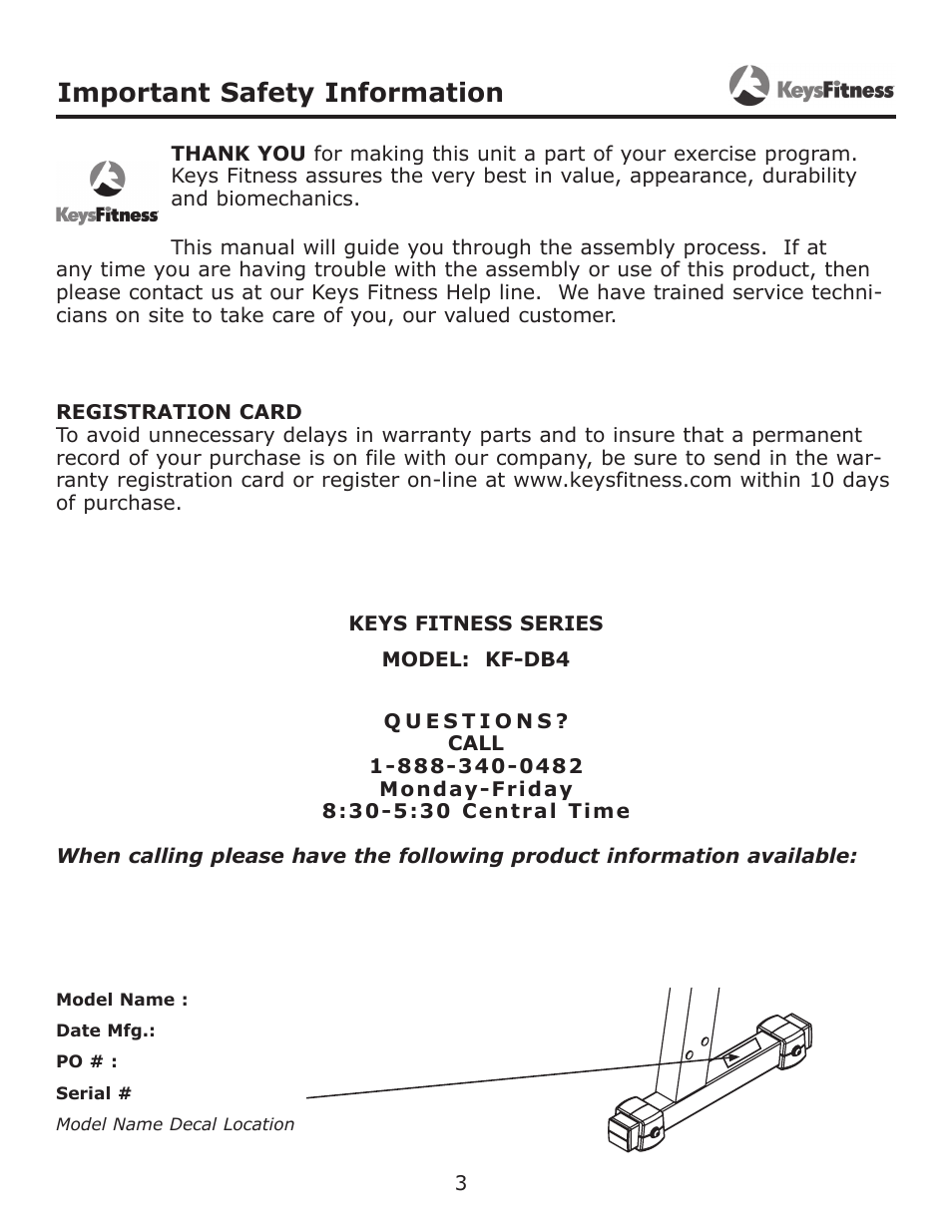 Important safety information | Keys Fitness Dumbbell Rack 4ft KF-DB4 User Manual | Page 3 / 9