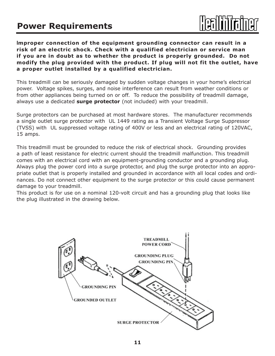 Power requirements | Keys Fitness HT-ELITE User Manual | Page 11 / 29