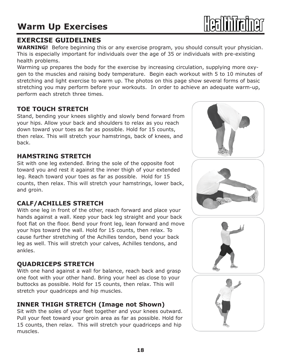 Warm up exercises | Keys Fitness HT-ELITE User Manual | Page 18 / 29