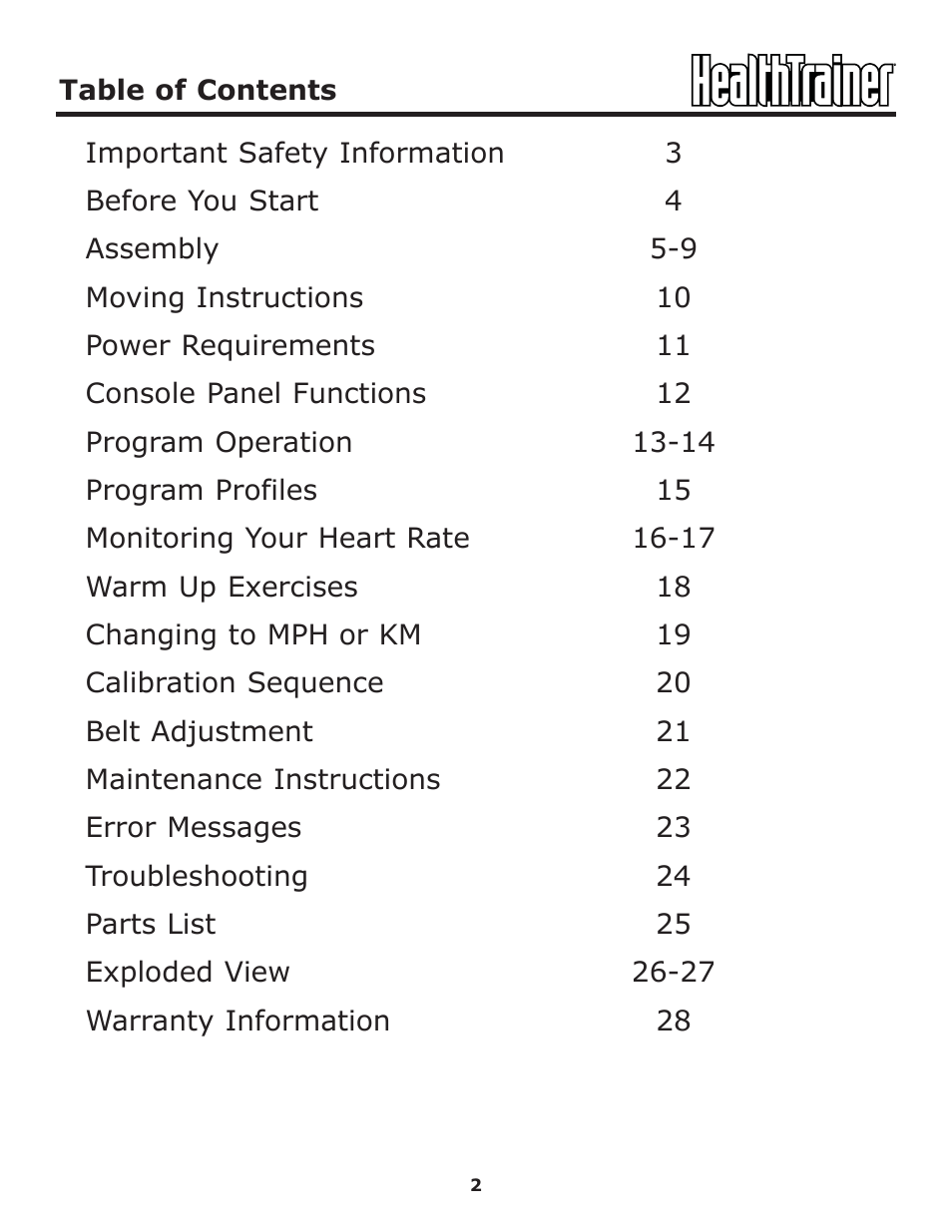 Keys Fitness HT-ELITE User Manual | Page 2 / 29