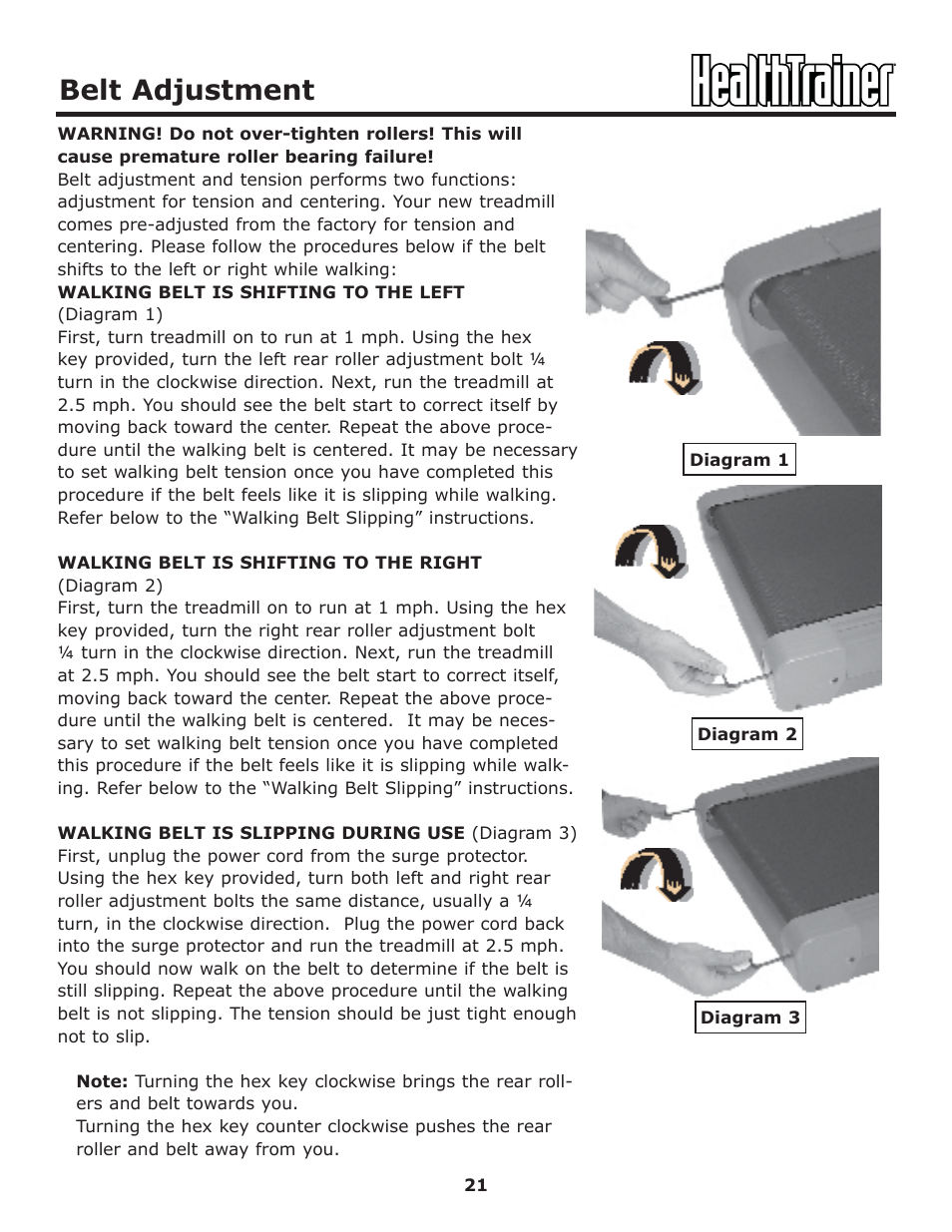 Belt adjustment | Keys Fitness HT-ELITE User Manual | Page 21 / 29