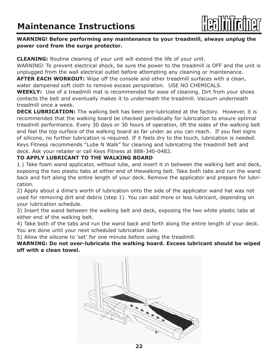 Maintenance instructions | Keys Fitness HT-ELITE User Manual | Page 22 / 29
