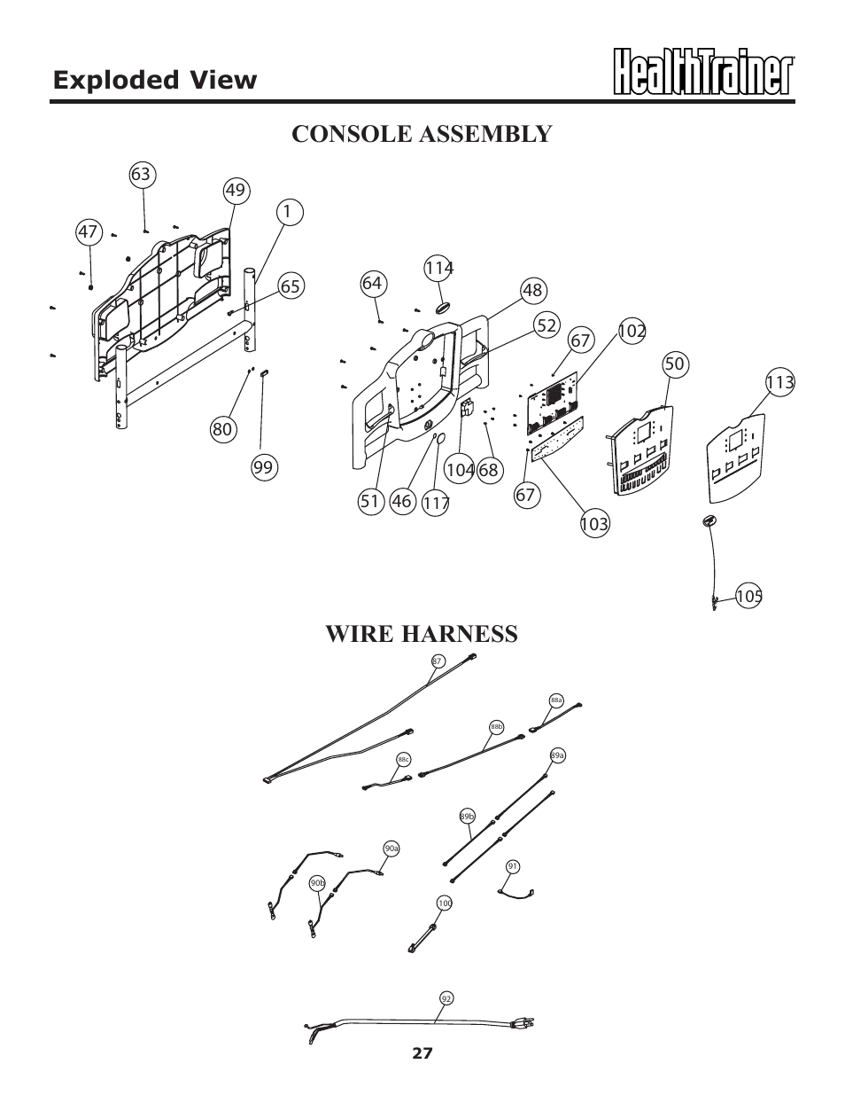 Exploded view, Console assembly wire harness | Keys Fitness HT-ELITE User Manual | Page 27 / 29