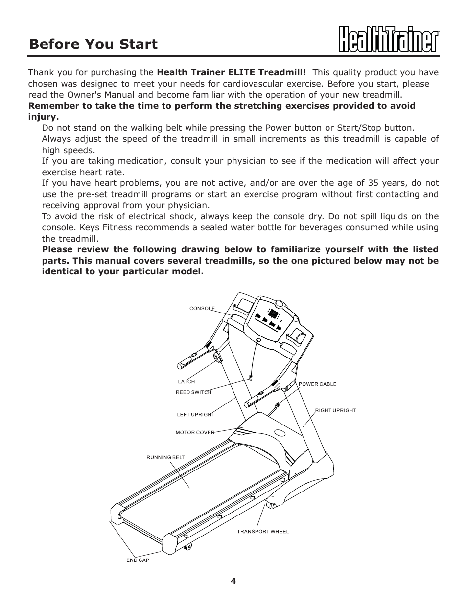 Before you start | Keys Fitness HT-ELITE User Manual | Page 4 / 29