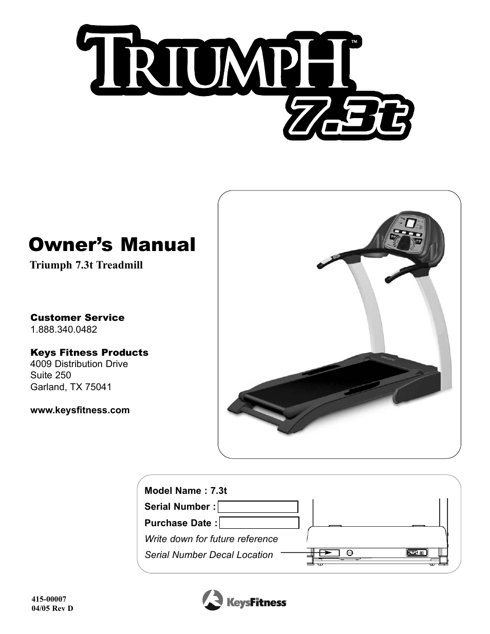 Keys Fitness Triumph 7.3t User Manual | 28 pages