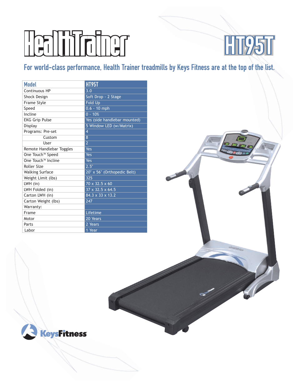 Keys Fitness HT95T User Manual | 1 page