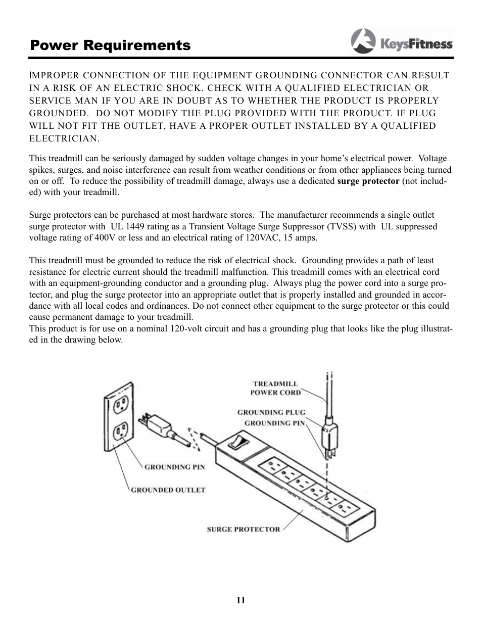 Power requirements | Keys Fitness 4500T User Manual | Page 11 / 32
