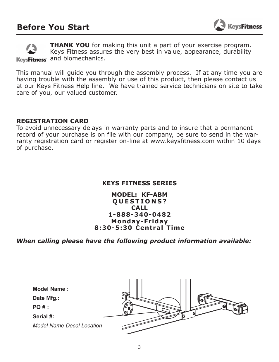 Before you start | Keys Fitness KF-ABM User Manual | Page 3 / 13