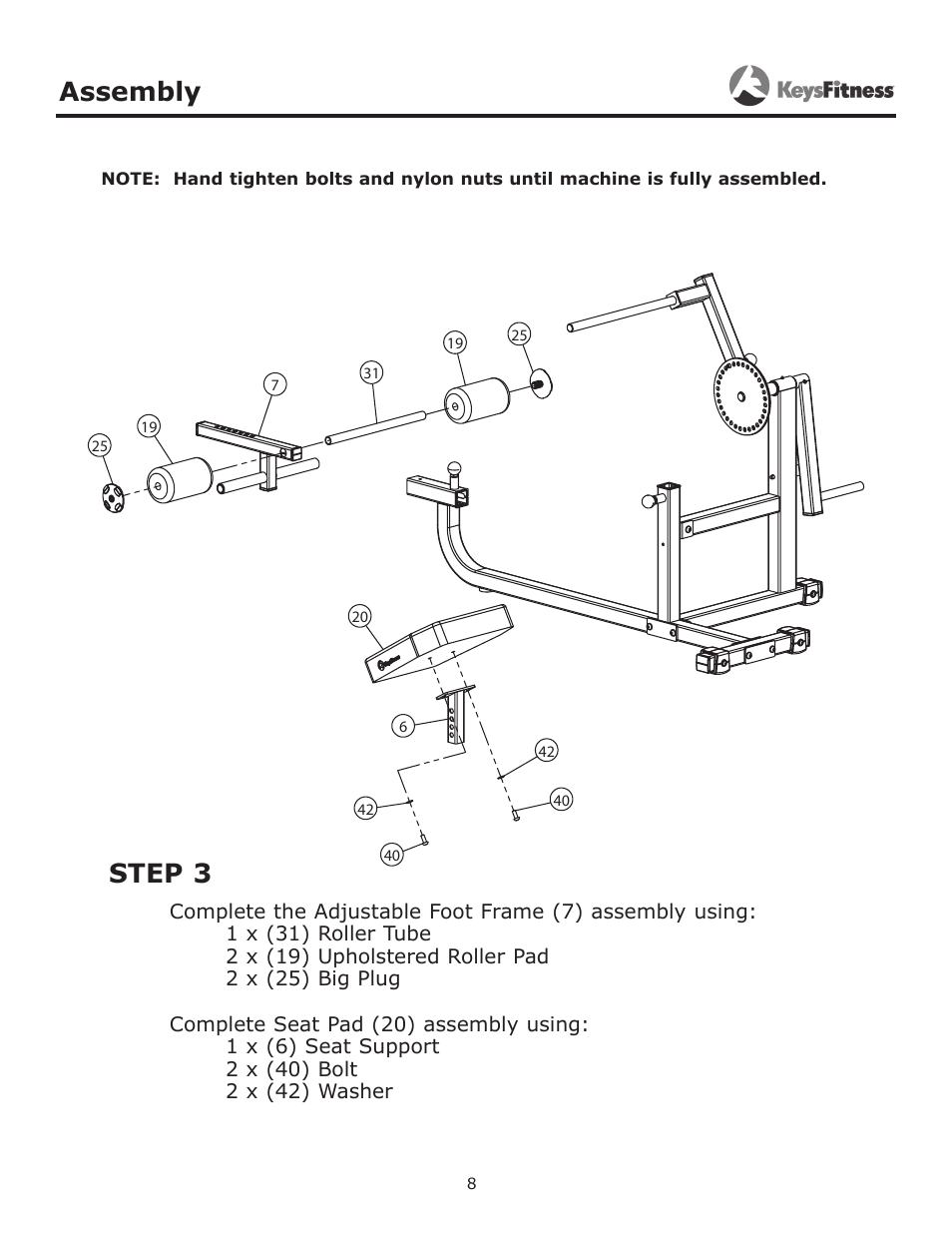 Step 3, Assembly | Keys Fitness KF-ABM User Manual | Page 8 / 13