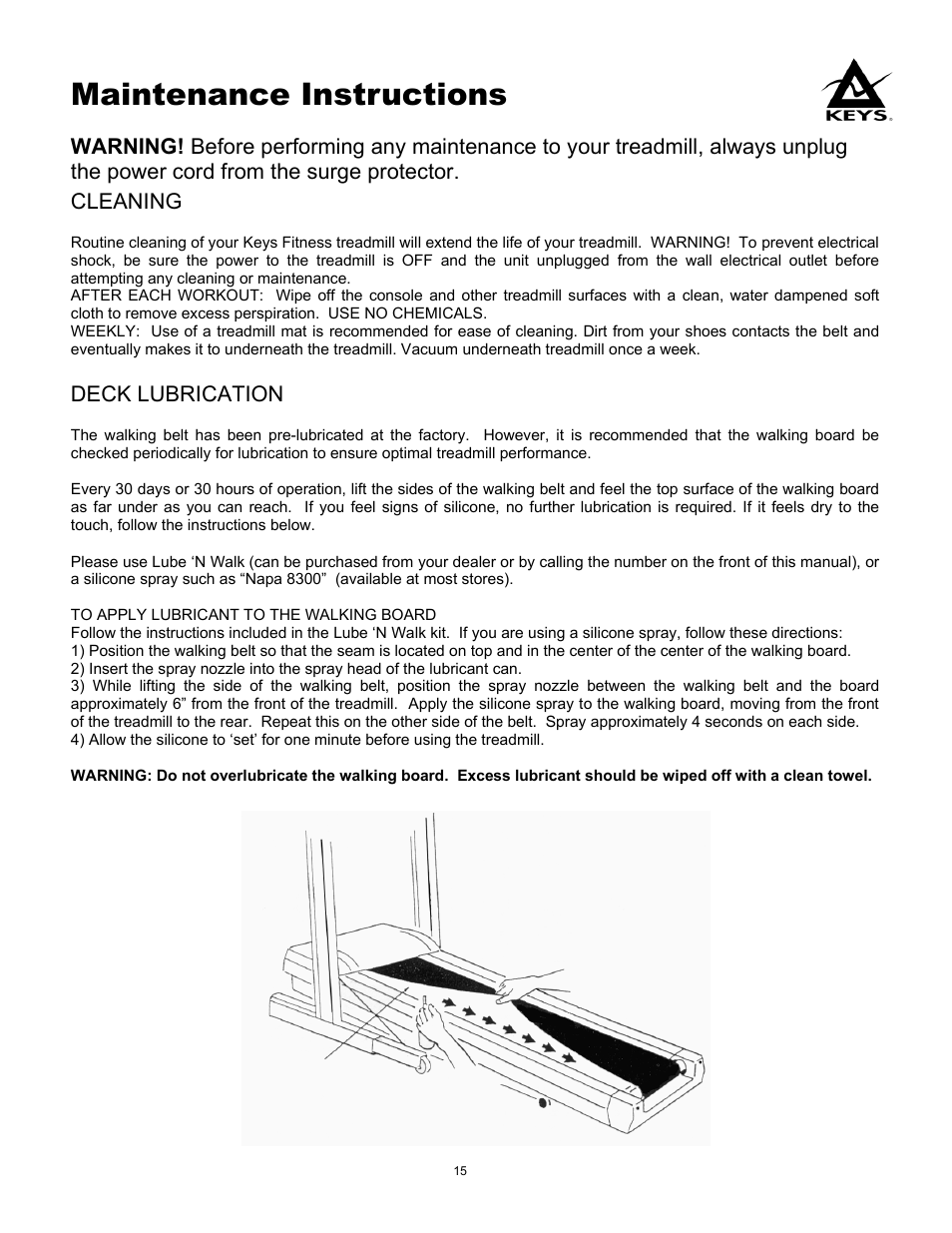 Maintenance instructions | Keys Fitness PRO 550 User Manual | Page 15 / 17