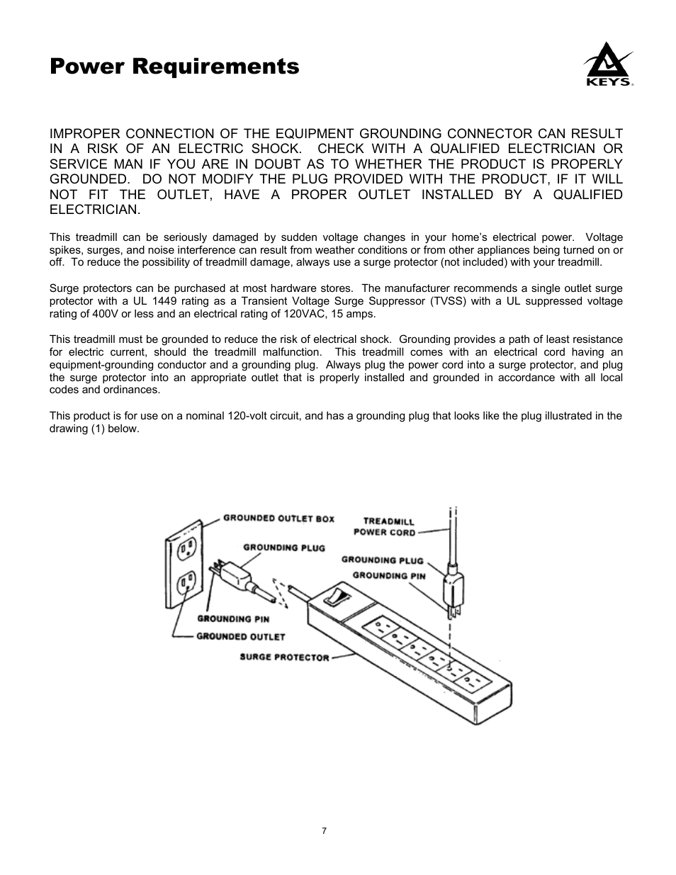 Power requirements | Keys Fitness PRO 550 User Manual | Page 7 / 17