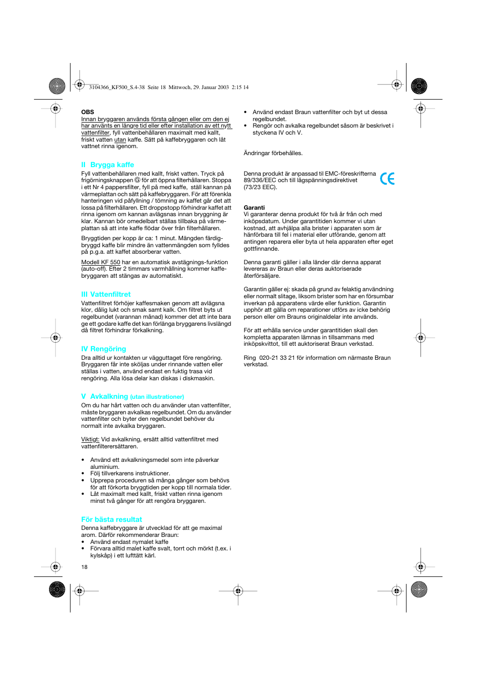 Braun KF 550 User Manual | Page 18 / 36