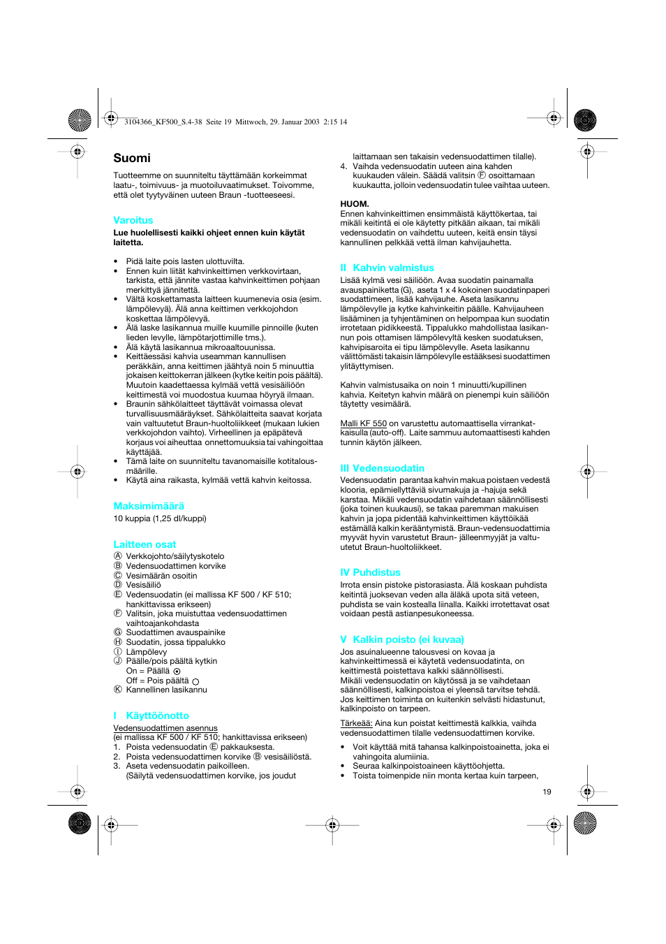 Suomi | Braun KF 550 User Manual | Page 19 / 36