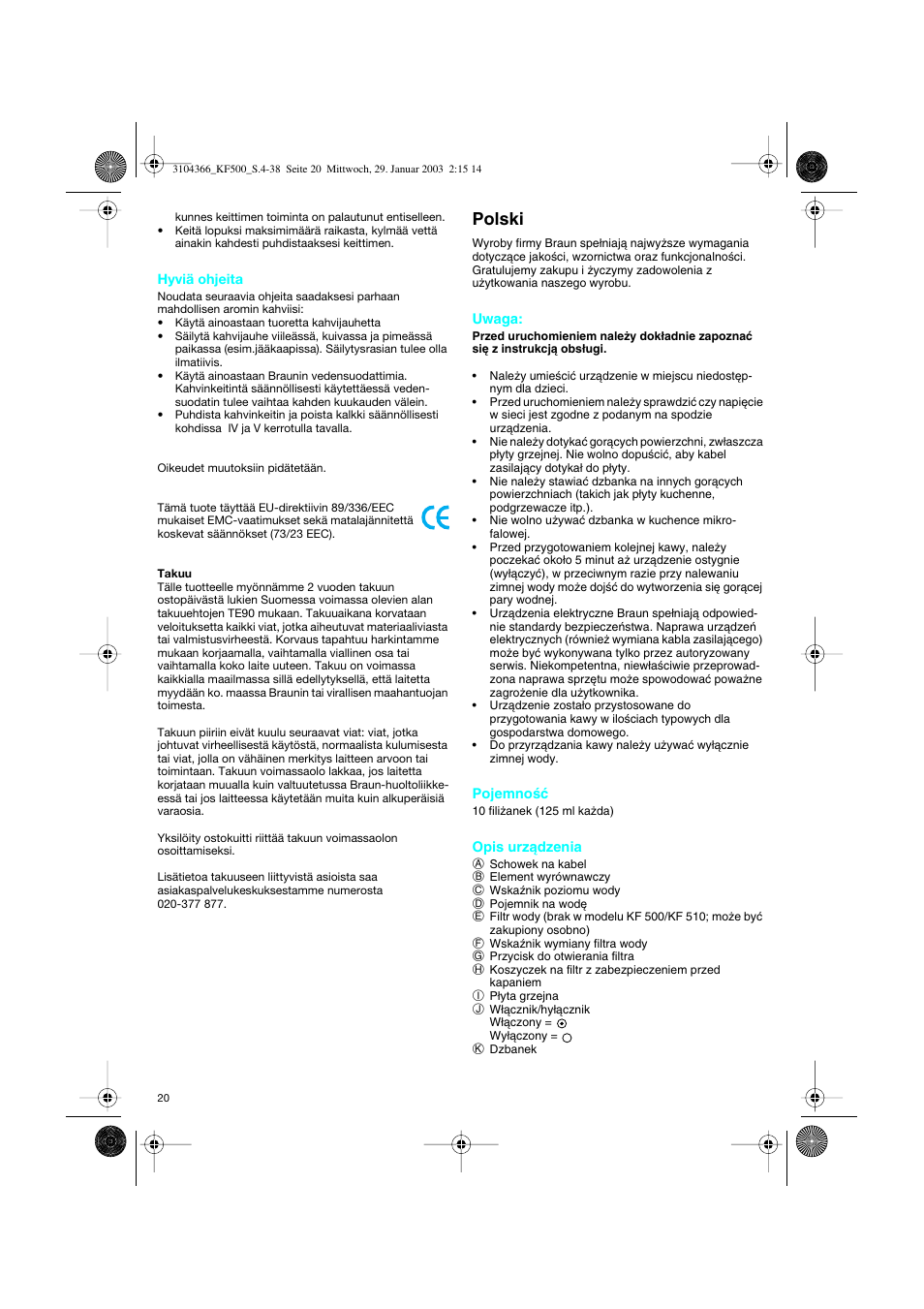 Polski | Braun KF 550 User Manual | Page 20 / 36