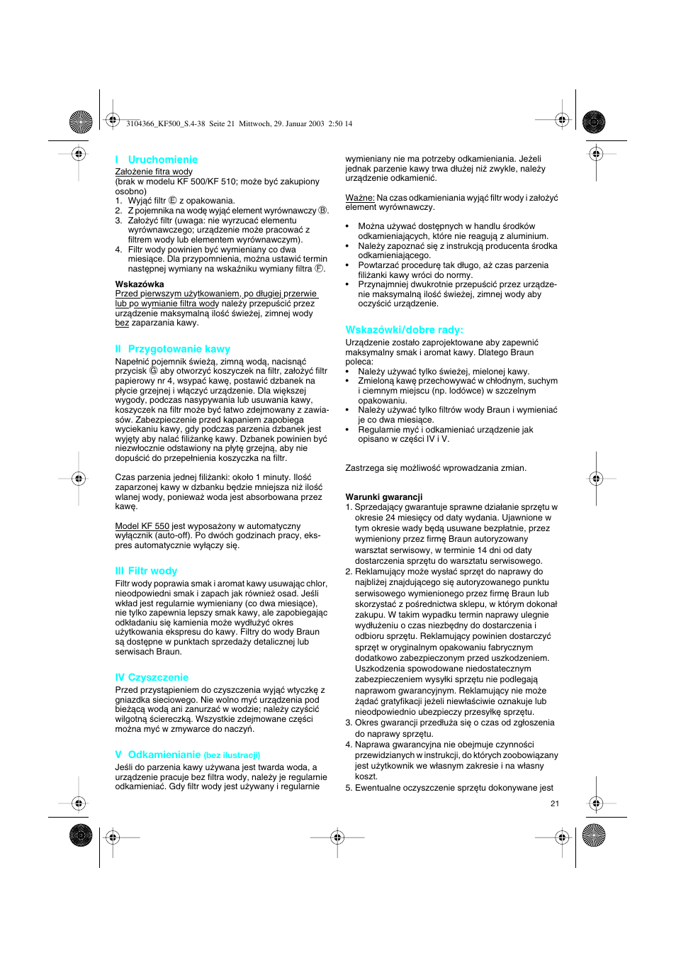 Braun KF 550 User Manual | Page 21 / 36