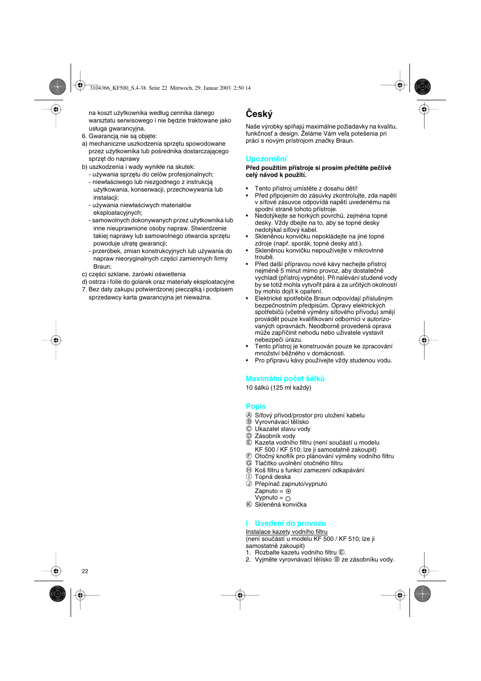 Cesky, Âesk | Braun KF 550 User Manual | Page 22 / 36