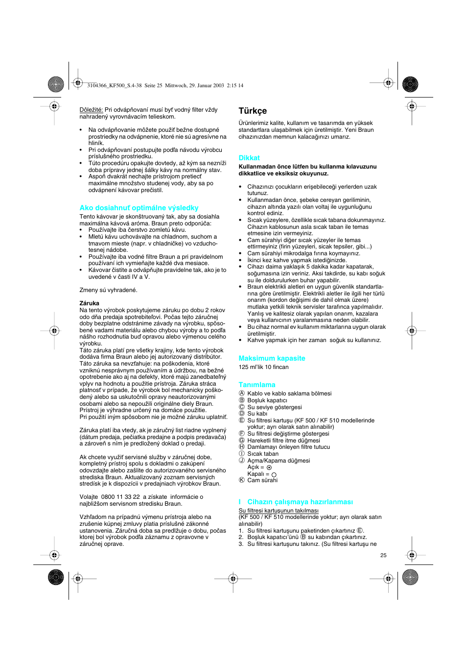 Türkçe | Braun KF 550 User Manual | Page 25 / 36