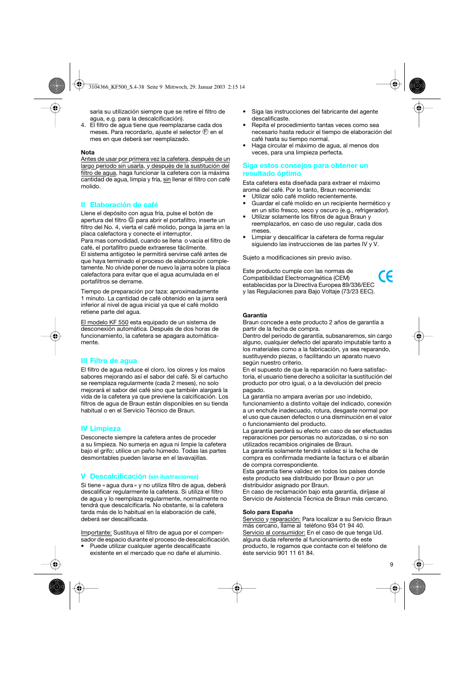 Braun KF 550 User Manual | Page 9 / 36