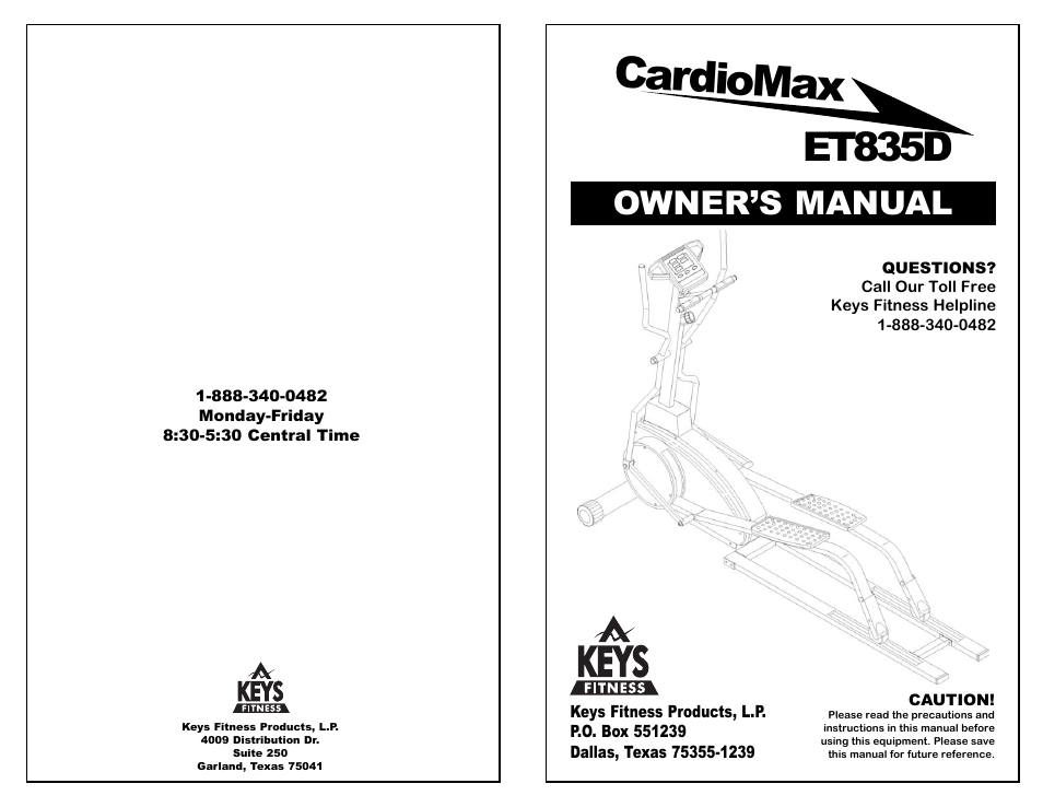 Keys Fitness ET835D User Manual | 12 pages