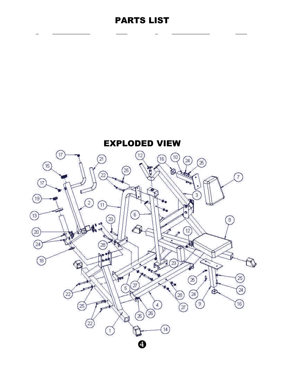 Parts list, Exploded view | Keys Fitness KPS-LSR User Manual | Page 6 / 8