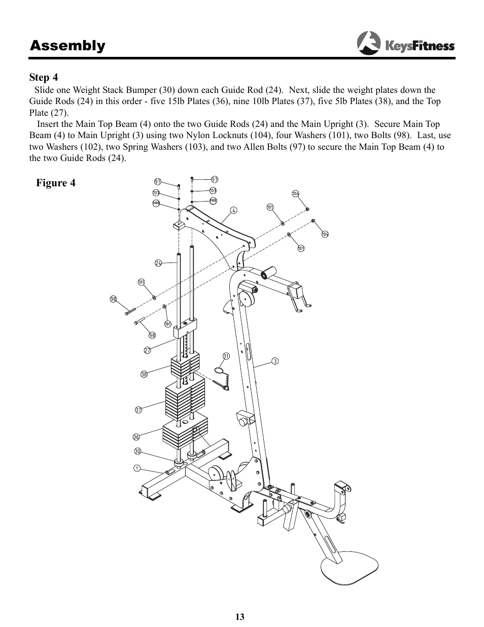 Assembly, Step 4, Figure 4 | Keys Fitness Power System 1850 User Manual | Page 13 / 34