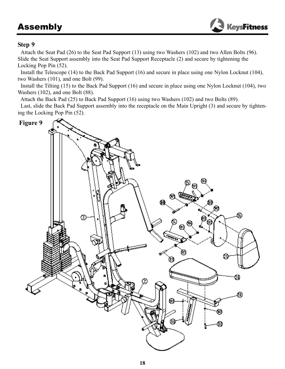 Assembly | Keys Fitness Power System 1850 User Manual | Page 18 / 34