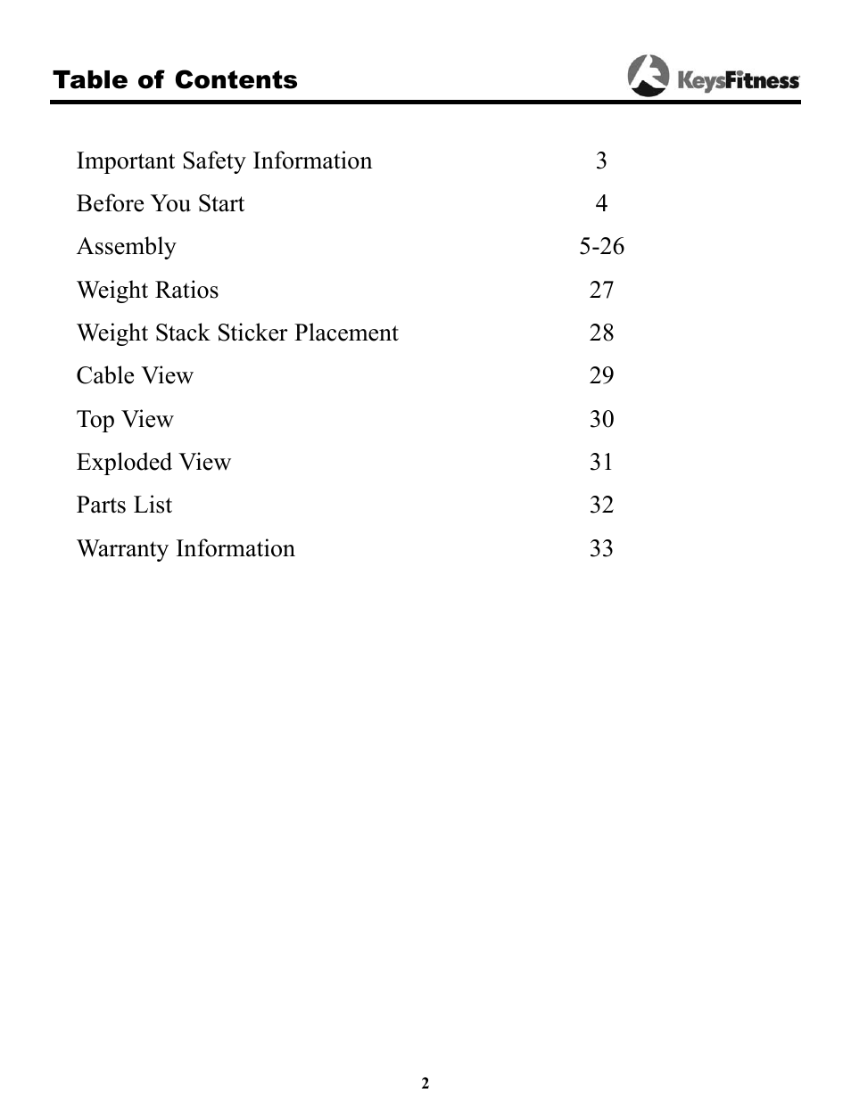 Keys Fitness Power System 1850 User Manual | Page 2 / 34