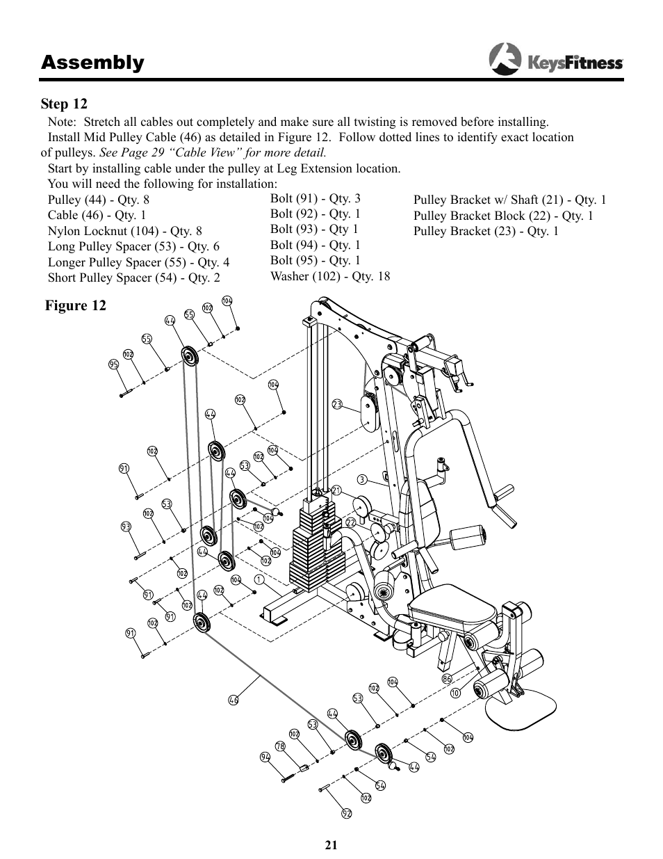 Assembly | Keys Fitness Power System 1850 User Manual | Page 21 / 34