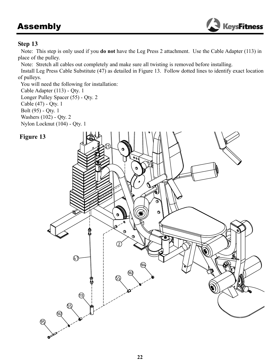 Assembly | Keys Fitness Power System 1850 User Manual | Page 22 / 34