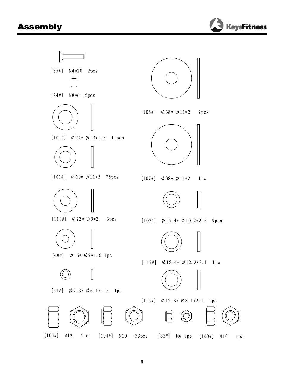 Assembly | Keys Fitness Power System 1850 User Manual | Page 9 / 34