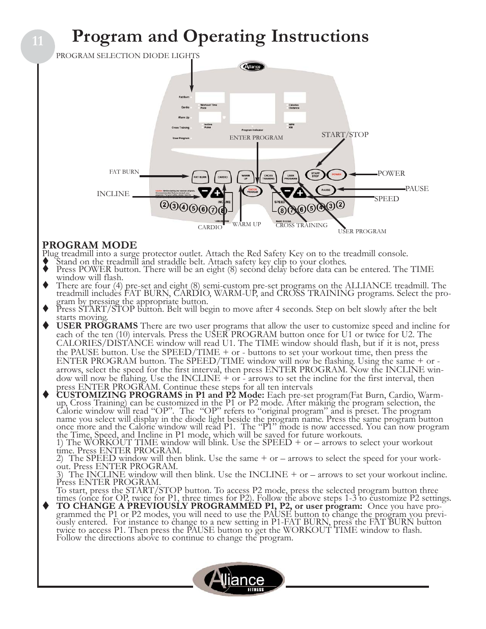 Program and operating instructions | Keys Fitness Alliance 920-OB User Manual | Page 11 / 17