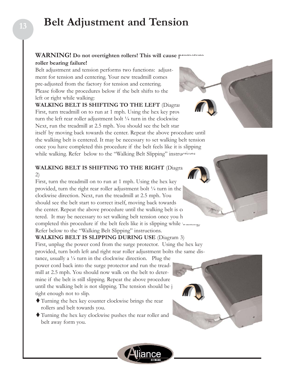 Belt adjustment and tension | Keys Fitness Alliance 920-OB User Manual | Page 13 / 17