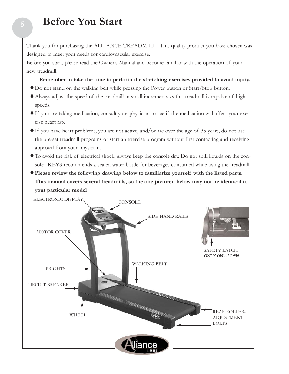 Before you start | Keys Fitness Alliance 920-OB User Manual | Page 5 / 17