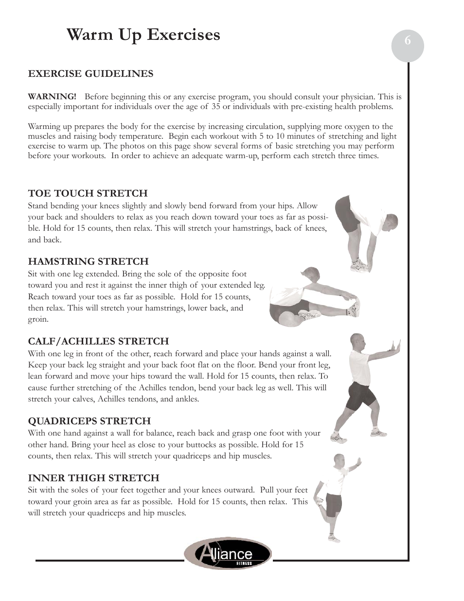 Warm up exercises | Keys Fitness Alliance 920-OB User Manual | Page 6 / 17