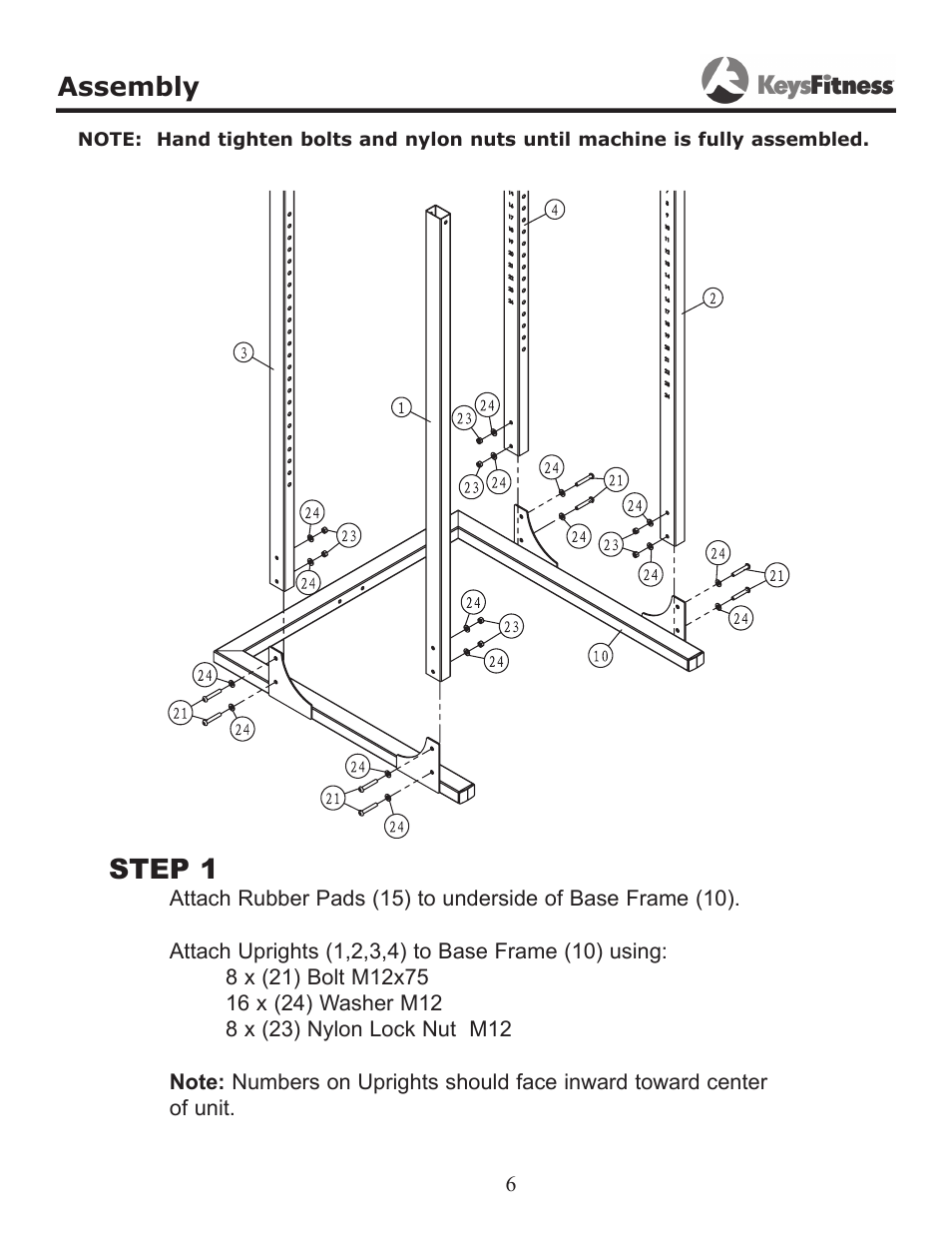 Step 1, Assembly | Keys Fitness KF-PC User Manual | Page 6 / 12