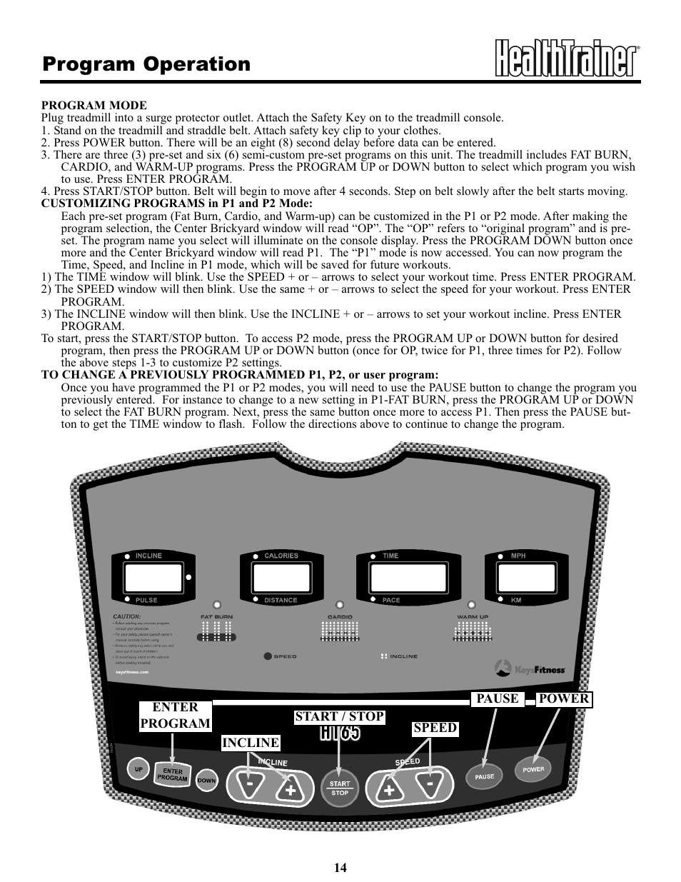 Program operation | Keys Fitness HT65T.1-CE User Manual | Page 14 / 30