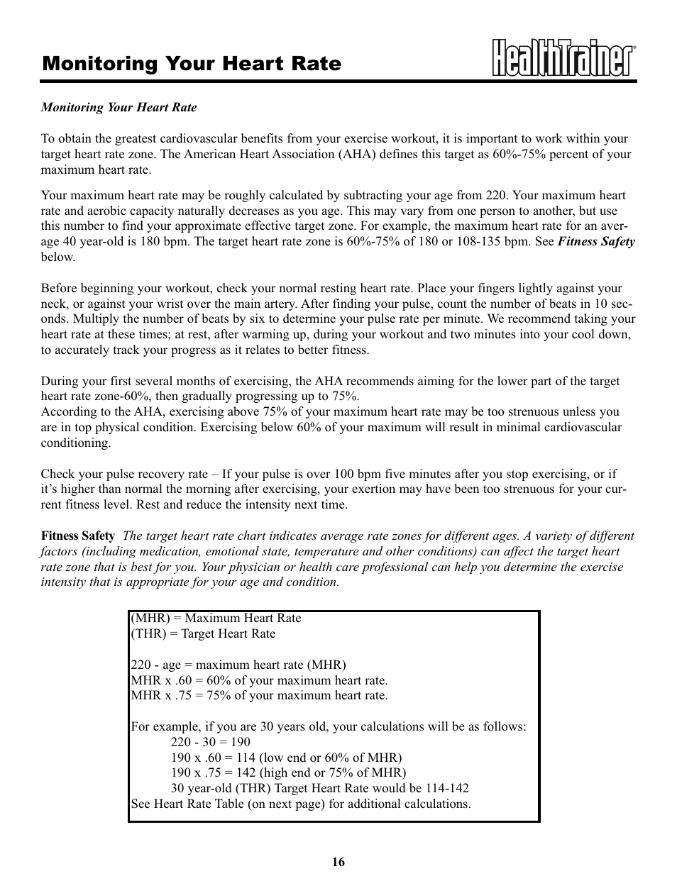 Monitoring your heart rate | Keys Fitness HT65T.1-CE User Manual | Page 16 / 30