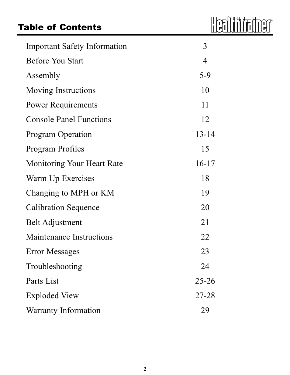 Keys Fitness HT65T.1-CE User Manual | Page 2 / 30