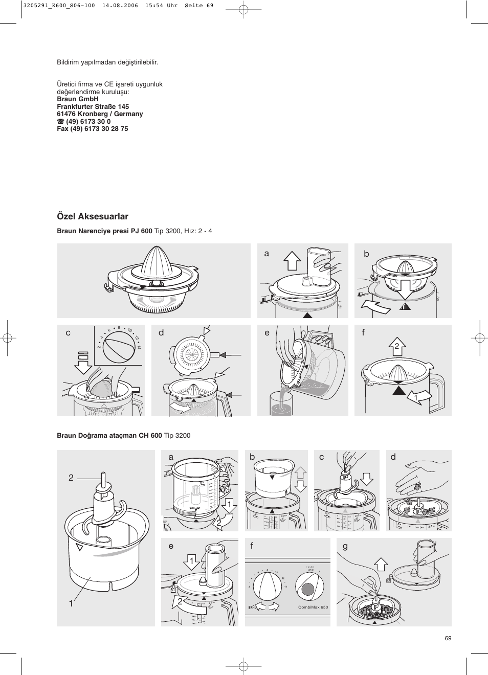 Özel aksesuarlar | Braun CombiMax 650 User Manual | Page 68 / 95
