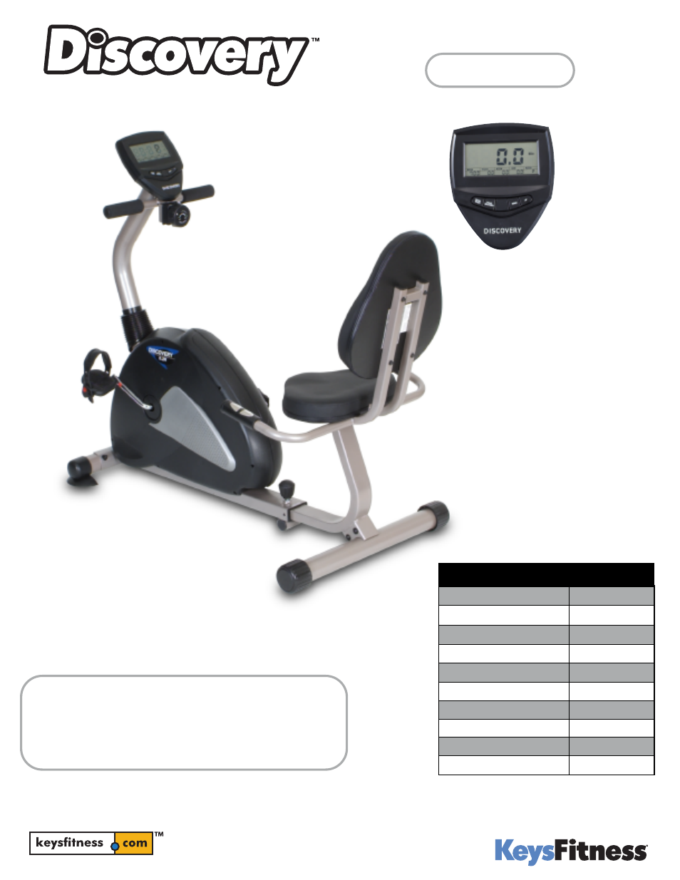 Keys Fitness Discovery 5.2R User Manual | 1 page