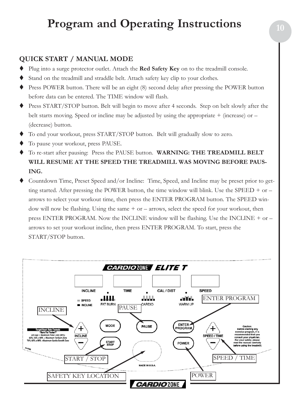 Program and operating instructions | Keys Fitness CardioZone CZE User Manual | Page 10 / 20