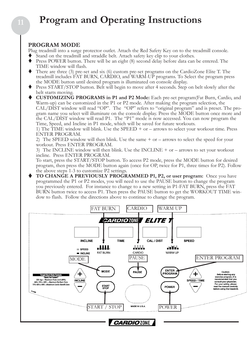 Program and operating instructions | Keys Fitness CardioZone CZE User Manual | Page 11 / 20
