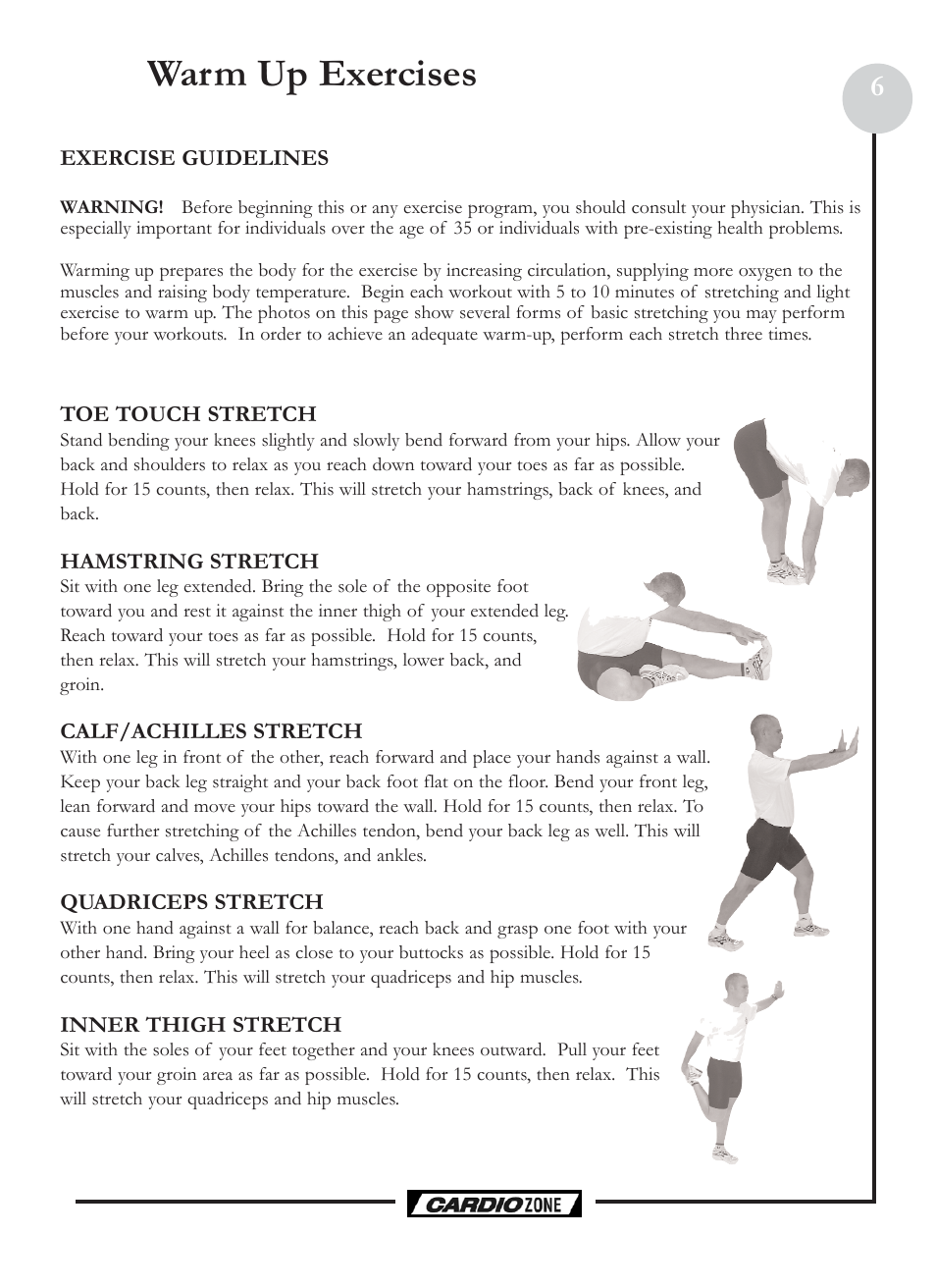 Warm up exercises | Keys Fitness CardioZone CZE User Manual | Page 6 / 20