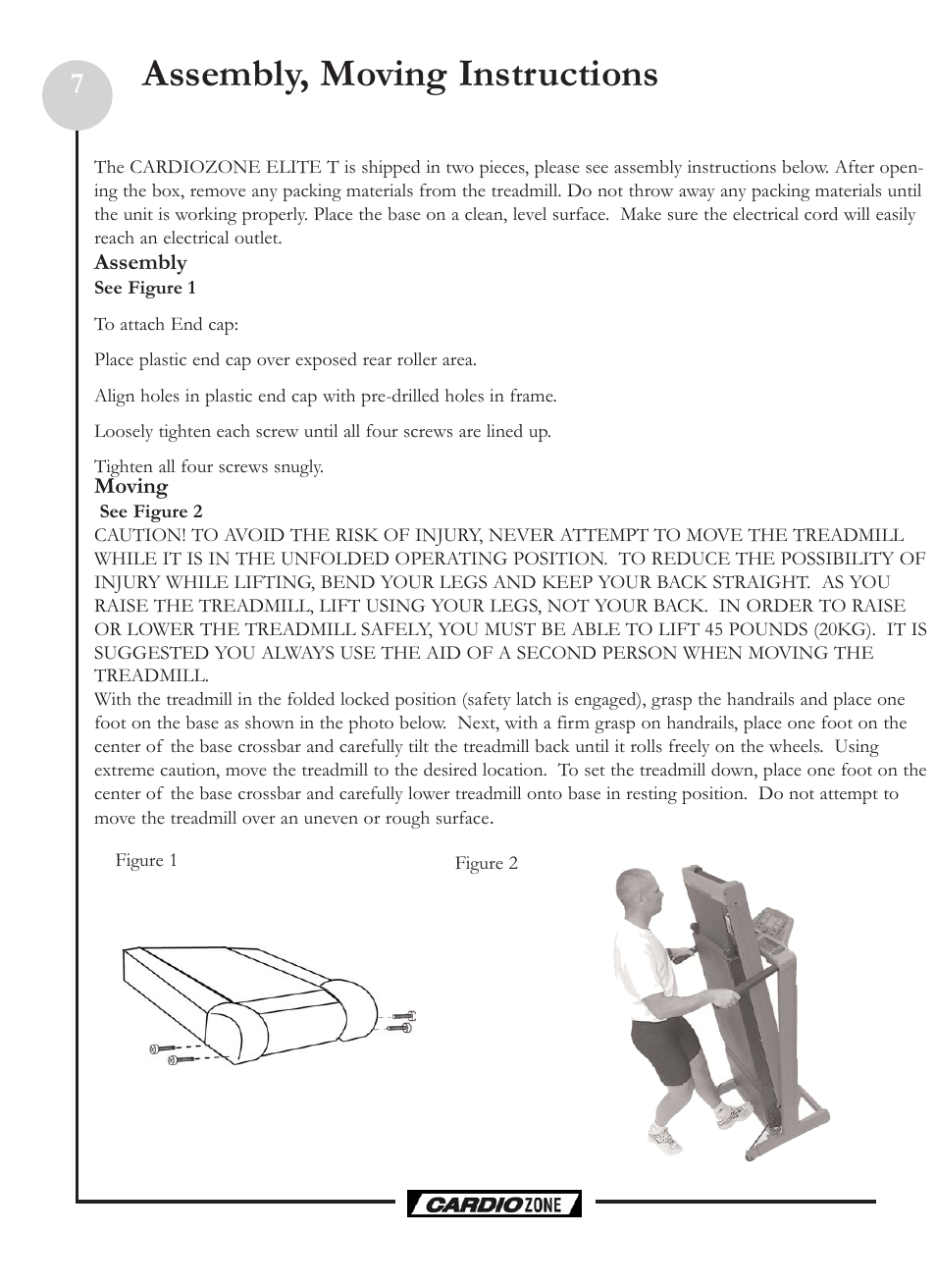 Assembly, moving instructions | Keys Fitness CardioZone CZE User Manual | Page 7 / 20