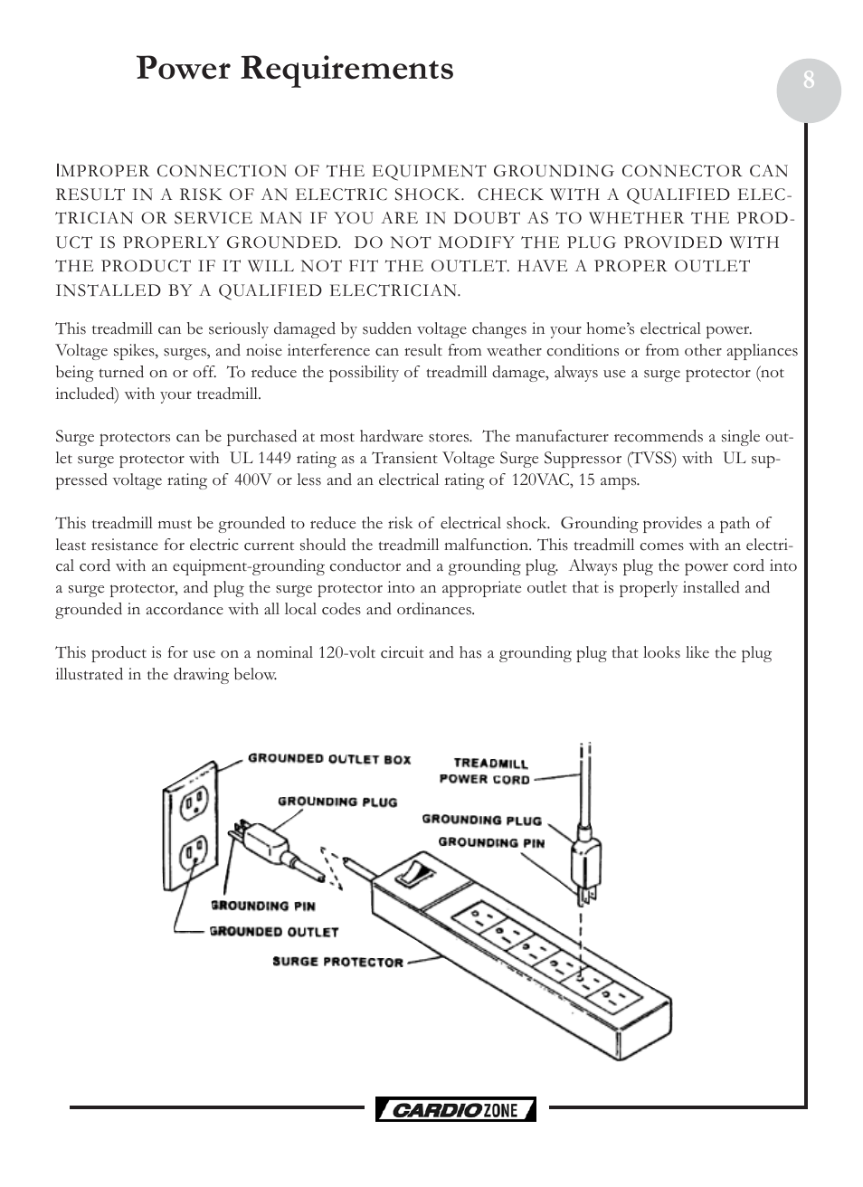 Power requirements | Keys Fitness CardioZone CZE User Manual | Page 8 / 20